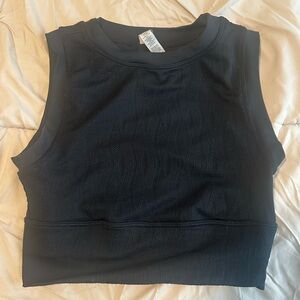 Sage Black Textured Crop Top